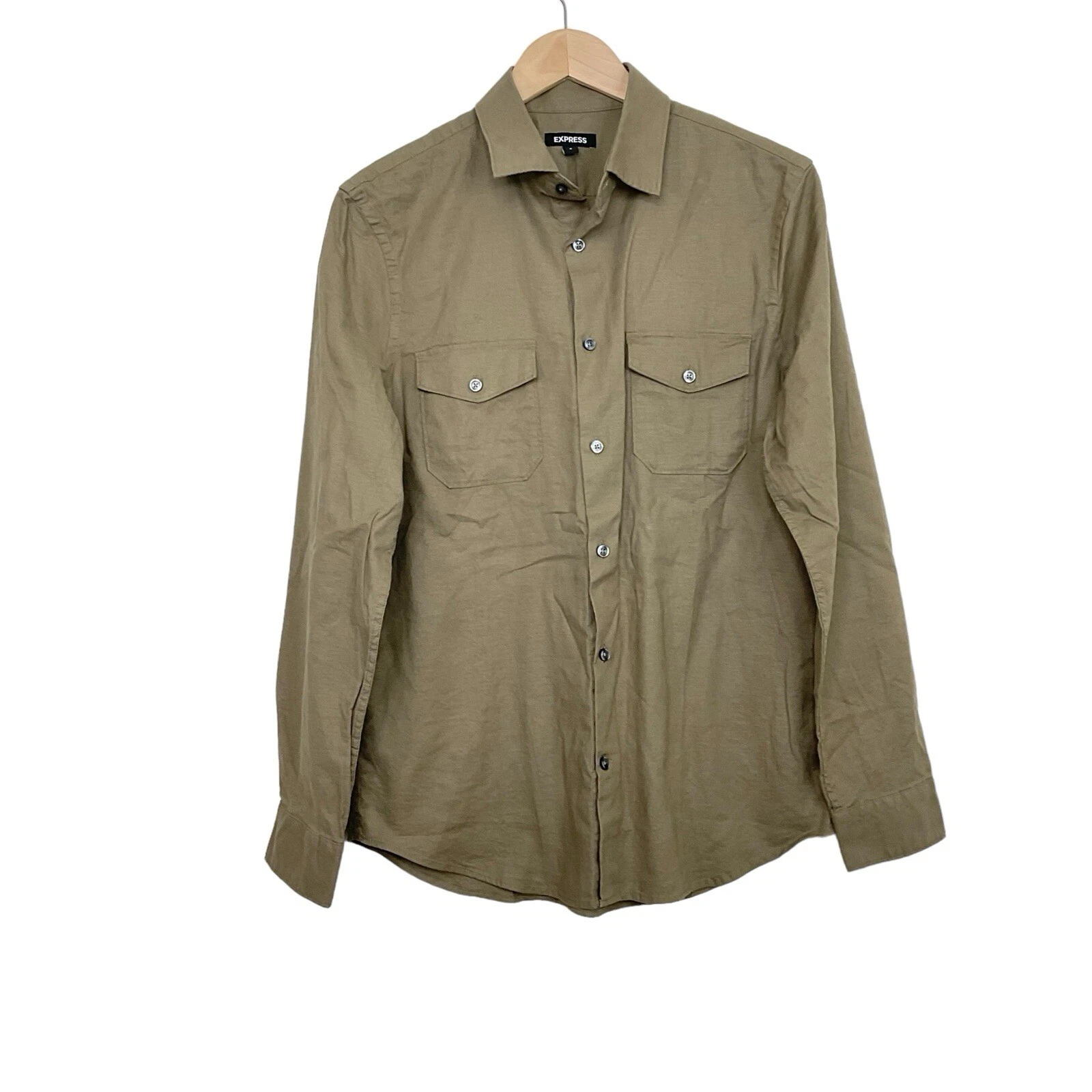 Express Men's Linen Cotton Button Front Shirt Long Sleeve Collared Size Small