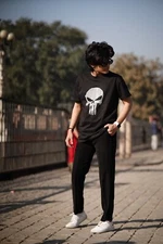 Black Skull Printed Men's T-Shirt Cotton Fashionable Modern Wear Half Sleeves