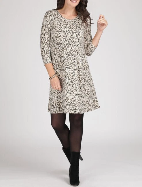 Womens Bonmarche 3 4 sleeve Animal Heart Print Jersey Swing Dress