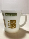 Vintage Anchor Hocking Fire King D-Handle Greek Key Atomic Flower Milk Glass Mug