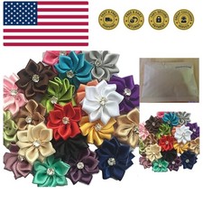 Mix 40pcs 28mm1 1/8" Satin Ribbon Flowers Bows Rhinestone Wedding Ornament Ap...