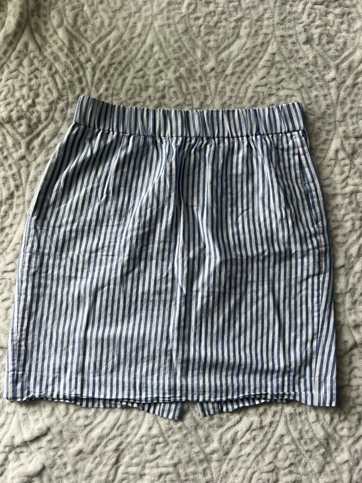 J Crew Women’s Blue & White Striped Cotton Linen Blend Pull on Skirt | Size L