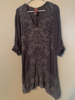 Johnny Was Gray Embroidered Eyelet Trim Tunic Size S