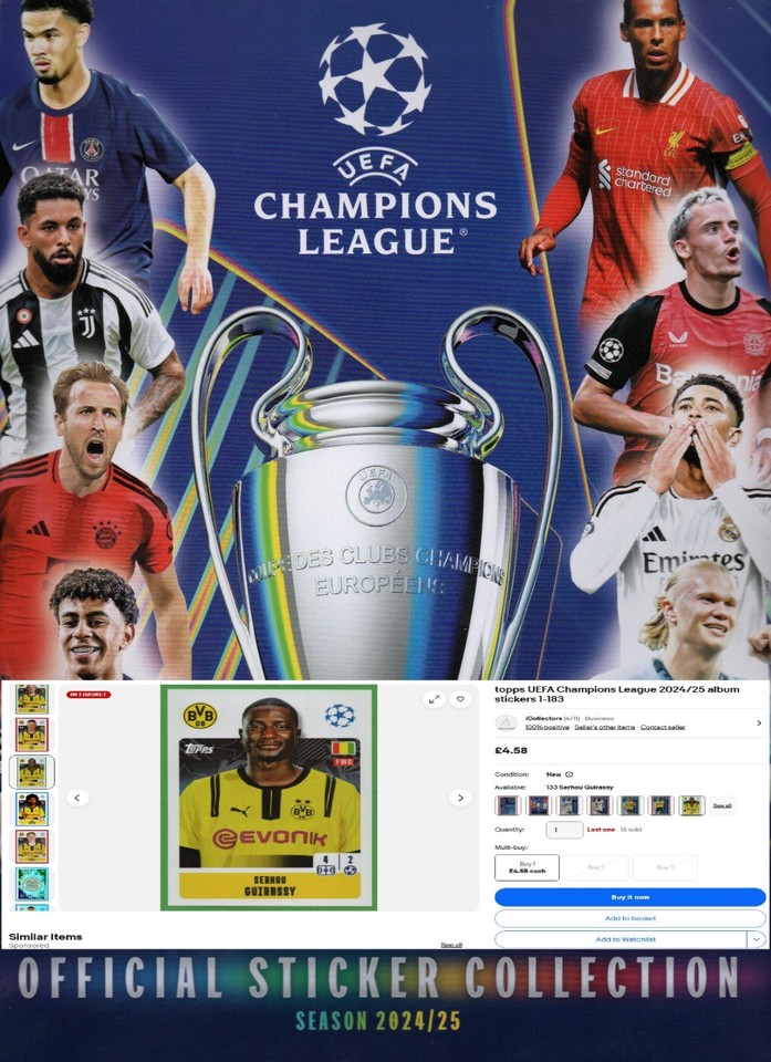 topps UEFA Champions League 2024/25 album stickers 1-183