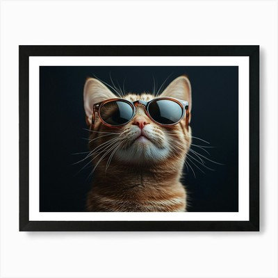 Gerahmtes Wandbild Poster Leinwanddruck Bild eine Katze mit Sonnenbrille und Coll