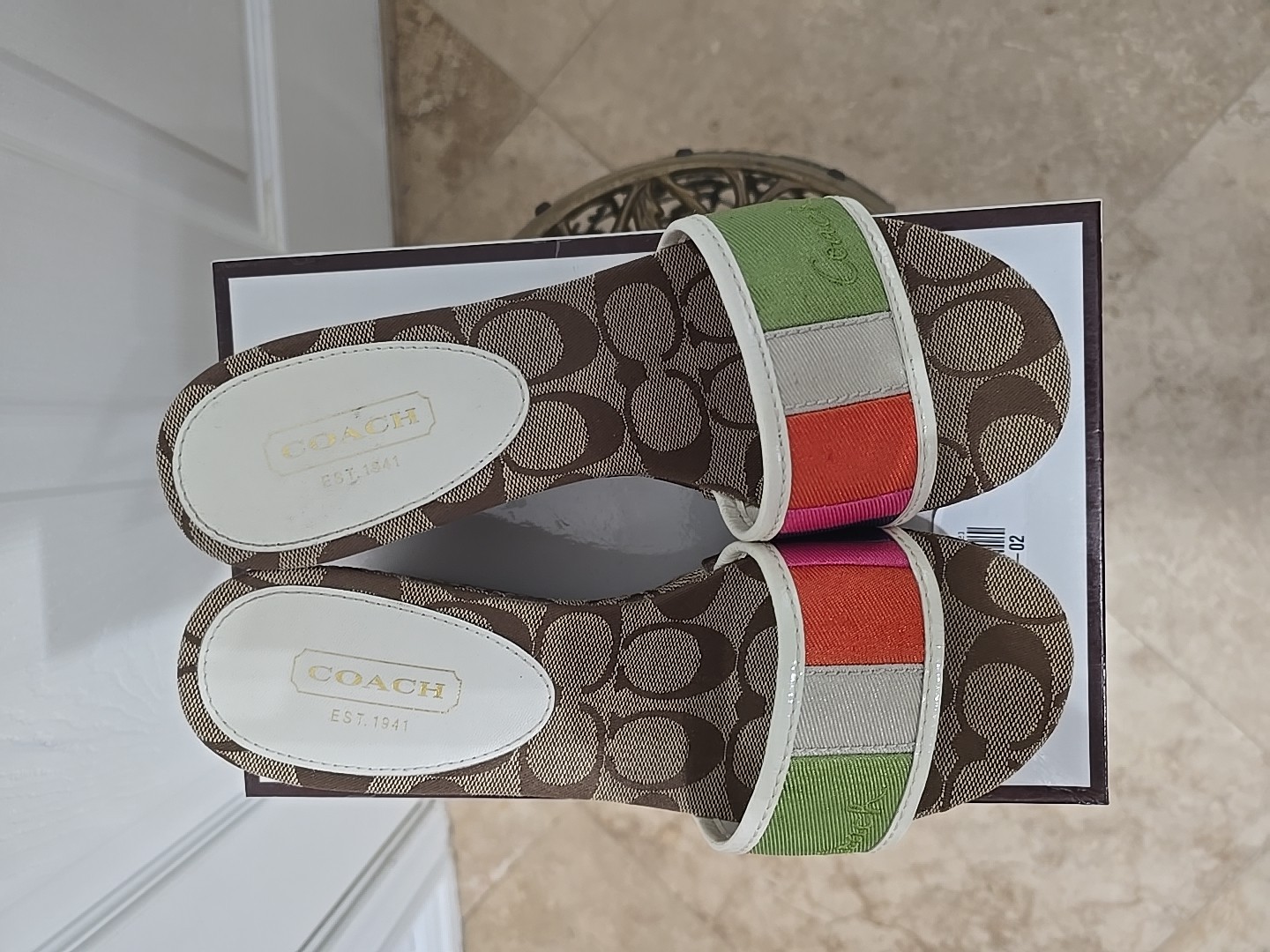 Coach Wedge Heels Multi Color Size 6.5. Excellent Condition See Photos Please