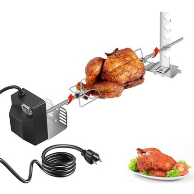 Automatic Rotisserie Grill Kit - 28  Spit Rod, 120V Motor, BBQ Forks & Holders