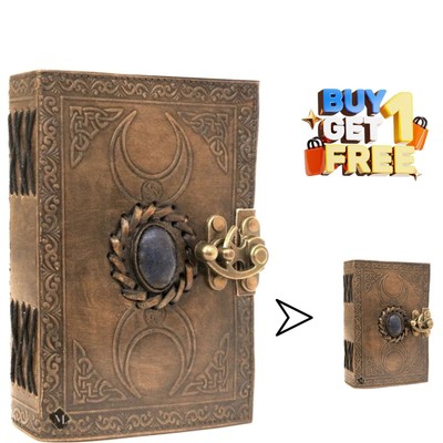 Handmade Coffee Leather Journal with Stone   5x7, 200 Unlined Pages  Buy 1 Get 1