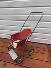   Vintage 1950s Red/White Vinyl Baby Doll Carriage Collapsible Stroller Metal 