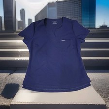 Jaanuu Women's M Medium Scrub Top Short sleeve Navy Blue 1 pocket Tuck-In J96173