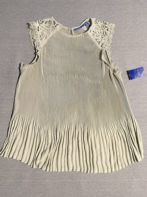 Apt 9 Pleated Blouse XL Lace Trim Sleeveless Flowy Top New With Tag