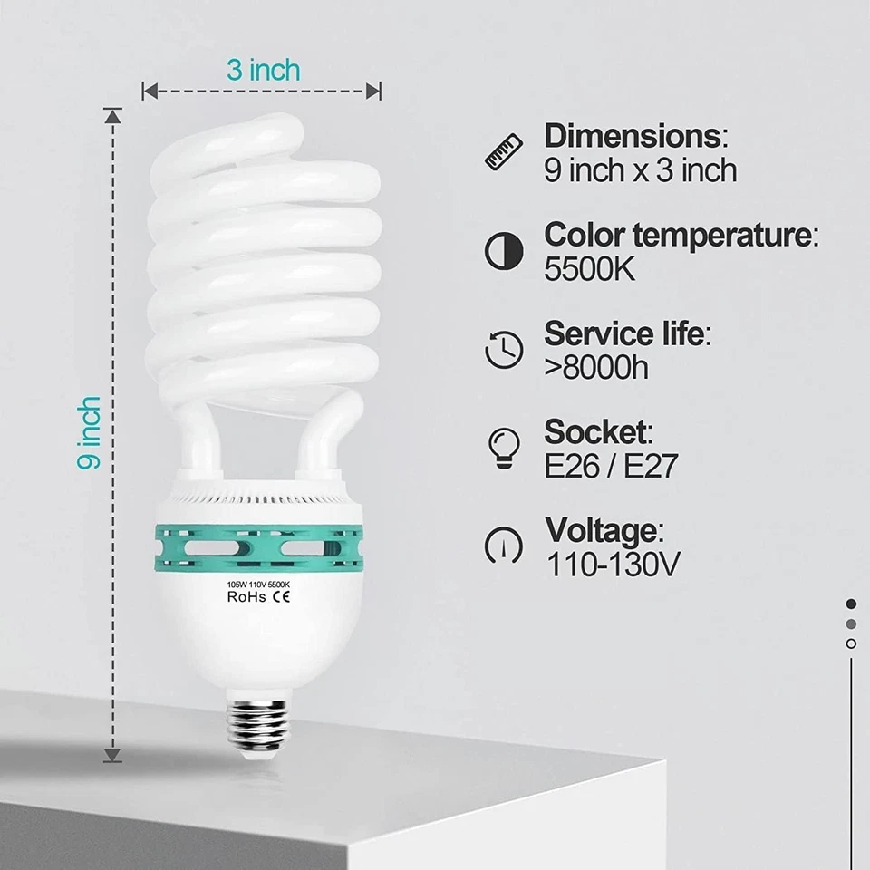 Noise-Free Full Spectrum CFL Bulbs - 2 Pack of 105W Lighting for Stunning Photos - Image 4 of 4