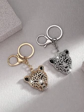 Exotic Leopard Rhinestone Gold Key Chain Purse Backpack Charm Keychain