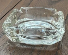 Vintage Glass Cigarette Cigar Ashtray 3 1/2" DIA Square Round Inside Clear Retro