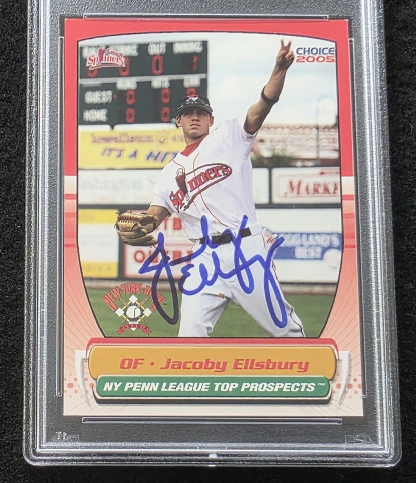 2005 JACOBY ELLSBURY Signed ROOKIE Baseball Card-YANKEES-BOSTON RED SOX-PSA - Image 2 of 4