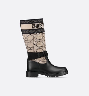 Christian Dior D-Major Beige Calfskin Cannage Tweed Boots Women's