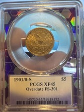1901/0-S Overrate FS-301 $5 Liberty Gold XF 45