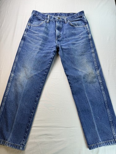 Pantalones de mezclilla Rustler Wrangler para hombre 34 X 30 100 % algodón azul oscuro calce relajado