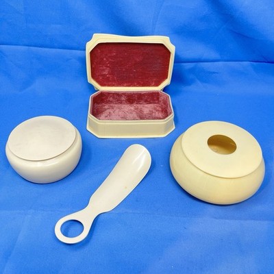 Vintage Celluloid Vanity Lot Watch box shoehorn lidded container hair receiver