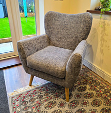 NEXT Wilson Highback Grey Fabric Armchair Wooden Legs 94cm H 78x77cm