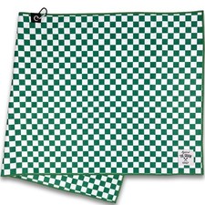 Microfiber Golf Towel with Clip - 20"x40" Green White Checkered Design Go