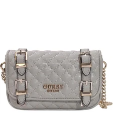 Guess Women's Adam Mini Handbag Taupe Quilted Crossbody Flap Bag