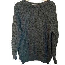 Aran Crafts Ireland Merino Wool Fisherman Sweater Green Men's Size M Cable Knit