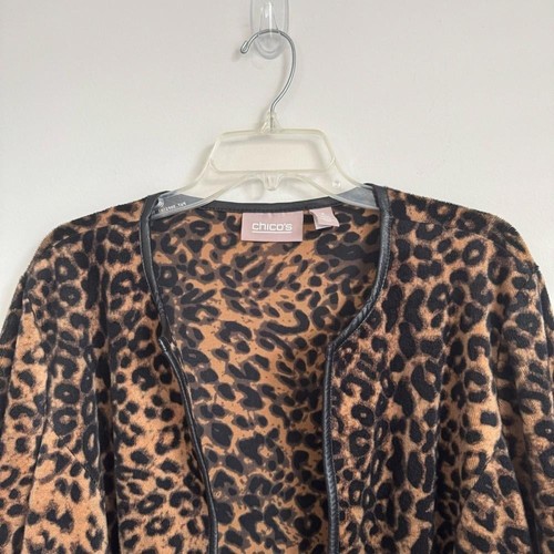 Chicos Size 3 (large) Open Front Animal Print Cardigan Jacket With Pockets - Picture 3 of 7