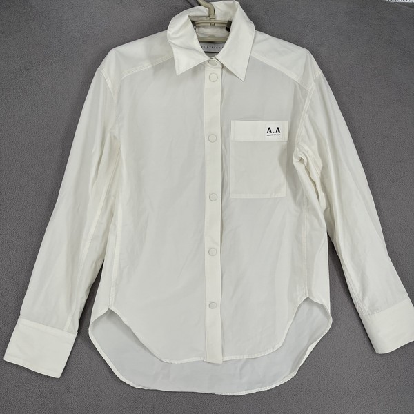 Aje Top Womens 4 White Shirt Button Up Long Sleeve Collared Pocket Athletica