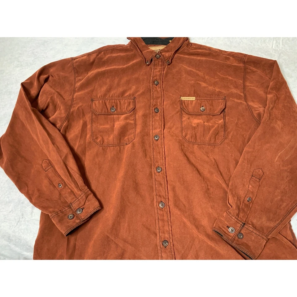Clearwater Outfitters Mens XL Button Down Long Sleeve Rust Brown faux suede - Image 2 of 4