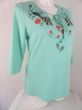 Quacker Factory Size 1X Mint Bohemian Floral Knit Top with Tassel Detail