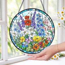 Wildflower Stained Glass Suncatcher Window Hanging Floral Home Decor Gift
