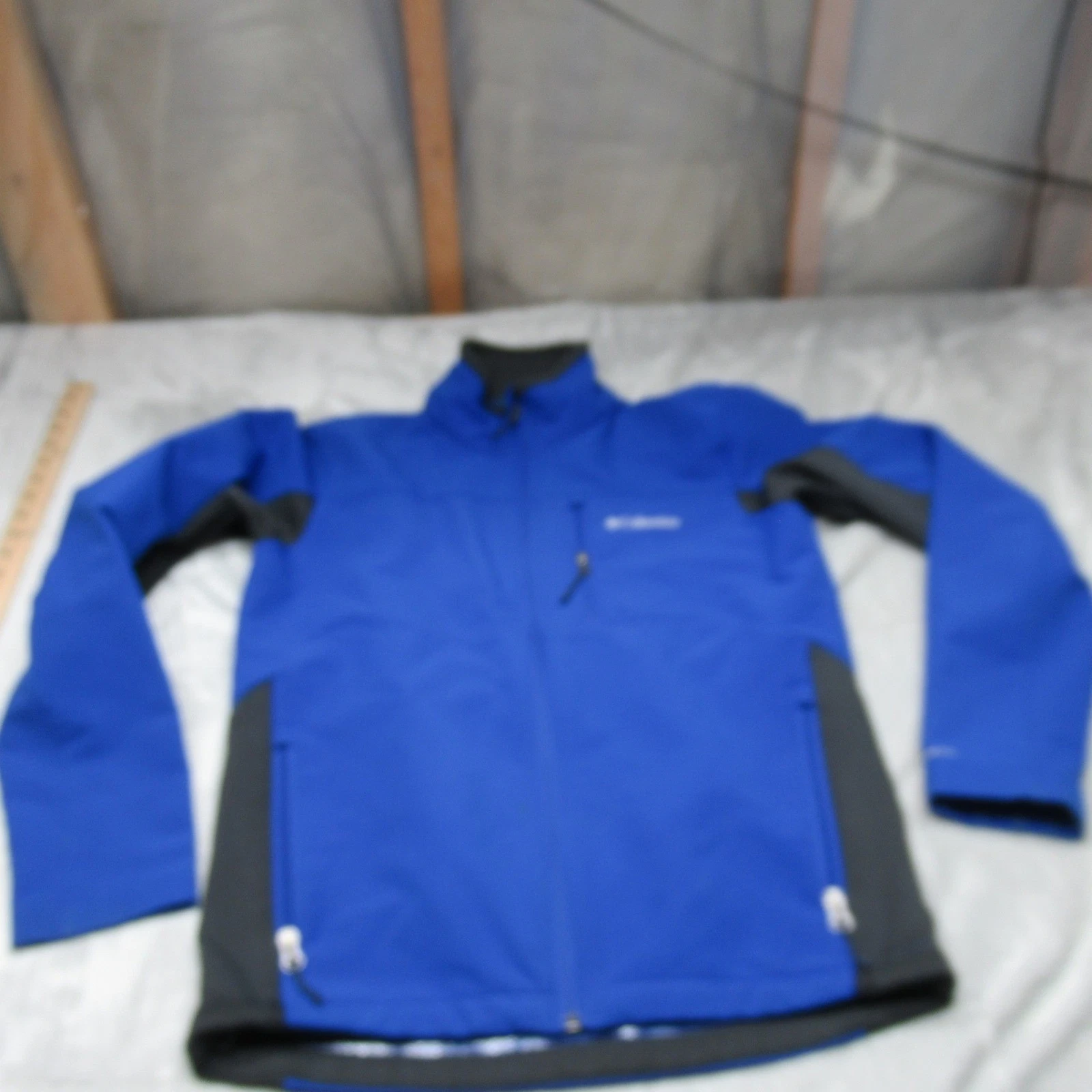 Columbia Jacket Mens Small Blue Softshell Omni Heat Full Zip Casual Rain Wind