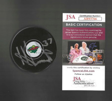 Hunter Haight Signed Minnesota Wild Puck Saginaw Spirit JSA COA