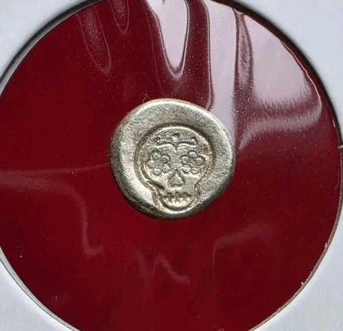 Sugar Skull - 1 Gram .999 Fine Pure Silver Hand Poured Button Bar Round Coin