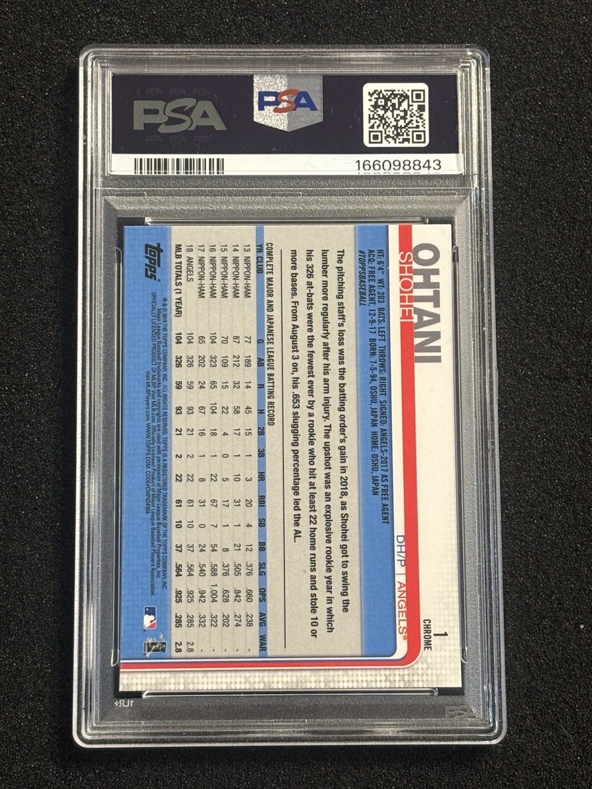 2019 Topps Chrome Shohei Ohtani #1! PSA 8 view 2