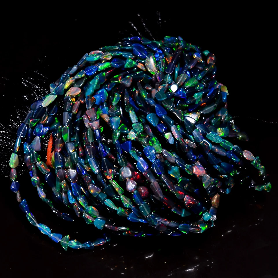 Cuentas lisas caídas de piedras preciosas de ópalo etíope negro 4X3 10X6 mm hilo 8" AB-709 Foto 2 de 4