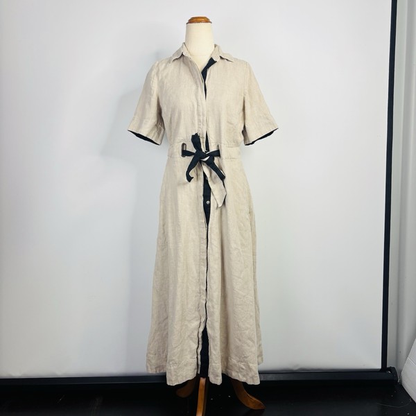 Witchery Linen Neutral Collared Shirt Dress Size 8 Women’s Short Sleeve