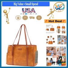 Leather Dog Purse Carrier Small Pet Travel Bag Airline Approved Brown