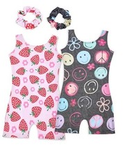 Gymnastics Leotards for Girls 2 Pack Sparkly Kids 4-5T Strawberry Smiley
