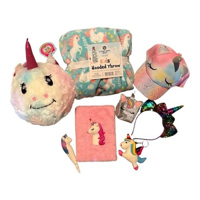 Unicorn-themed Gift Set Bundle Plush Ball Hooded Throw Journal Pen Headwear NEW