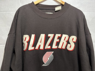 #ad Vintage Sweatshirt Portland Trailblazers Sewn Patch Men’s XXL Black Majestic $49.94