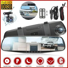 1080P HD Rearview Mirror Car DVR Dual Dash Cam Camera Front Rear Video Recorder
