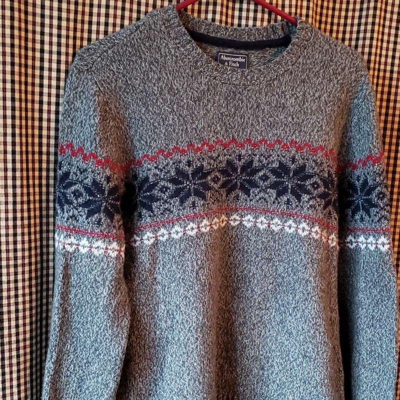 Abercrombie & Fitch Men's Gray Fair Isle Knit Pullover Sweater Size S