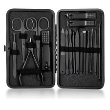 18 Pcs Personal Care Nail Clipper Manicure Grooming Set in Padded Leather Caseaa