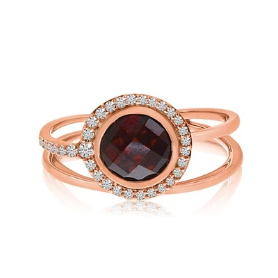 LXR 14k Rose Gold Rund Zargenfassung Granat und Diamant Ring 1 ct - Bild 1 von 2