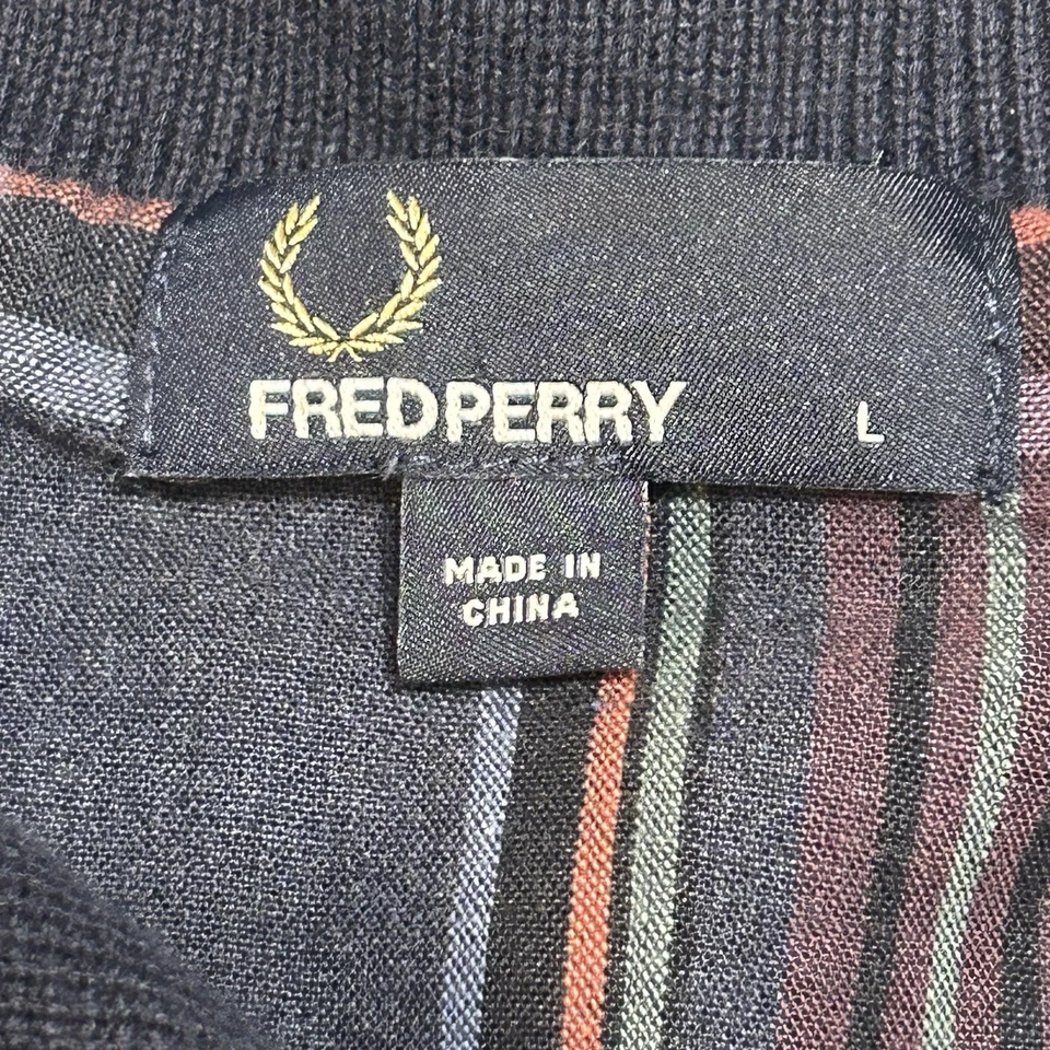 Fred Perry Panelled Elbow Cardigan With Pockets Size Large Navy Grandpacore - Image 4 of 4