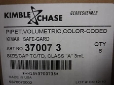 Kimble Chase Volumetric Color-Coded Class A Kimaz Safe-Gard Pipet 37007-3 Qty 6
