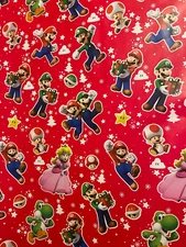 Super Mario Brothers Luigi Christmas Gift Wrapping Paper 2 Yards FOLDED Peach