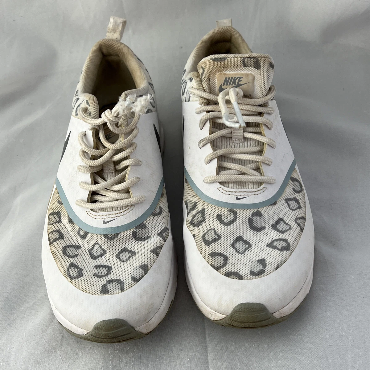 Nike Air Max Thea Running Shoes Womens 8 White Gray Leopard Print 